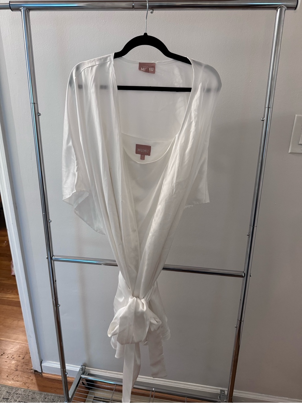 Mumu White Satin Robe with Tie